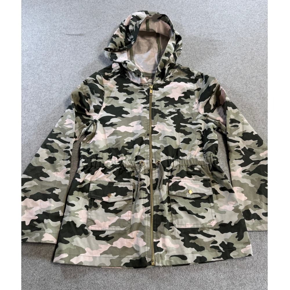 Max Studio Kids Utility Jacket L 10/12 Green Pink Camo Excellent Hooded Zip